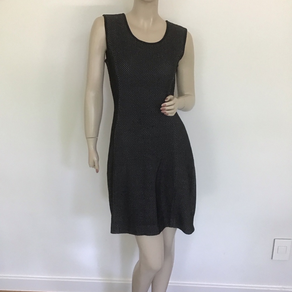 Misook Gray Black Honeycomb Knit Fitted Sleeveless Sheath Career Dress XS 2 4